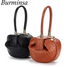 Burminsa со страусиными перьями через плечо из натуральной кожи Сумки для Для женщин сферический дизайн вечерние женские ручные сумки Высокое качество Сумка-тоут сумки