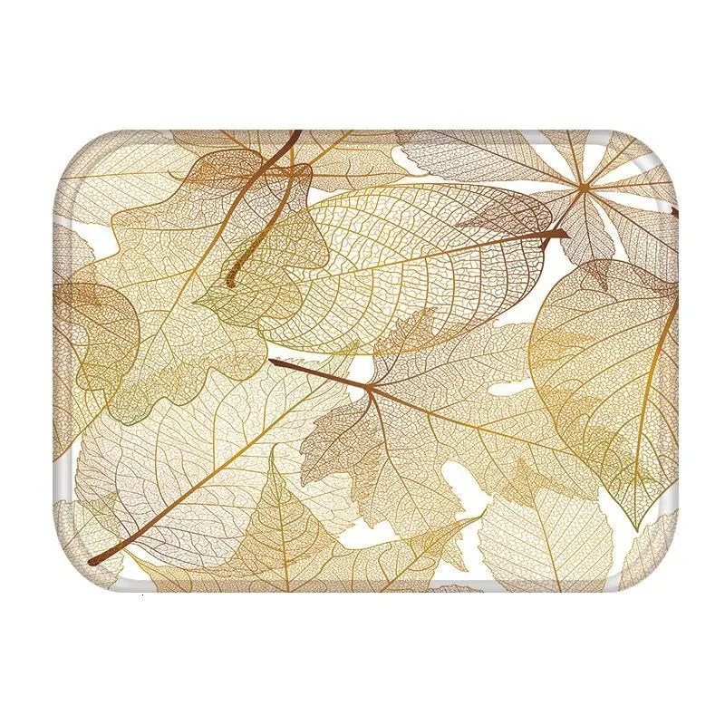2DD-48255-012 Golden Tropical Leaves Kitchen Entrance Door Mat Coral Velvet Carpet Rubber Colorful Indoor Floor Mats Non-Anti-Slip Rug 48255 - Цвет: 2DD-48255-012