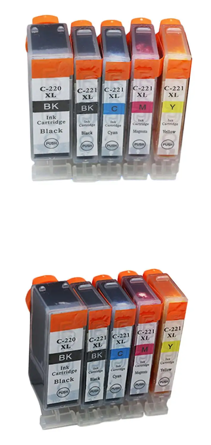 10PK совместим с Canon PGI-220 CLI-221Refillable чернильный картридж с дугой чип для Canon IP3600 IP4600 IP4700 MP540 MP560 MP620