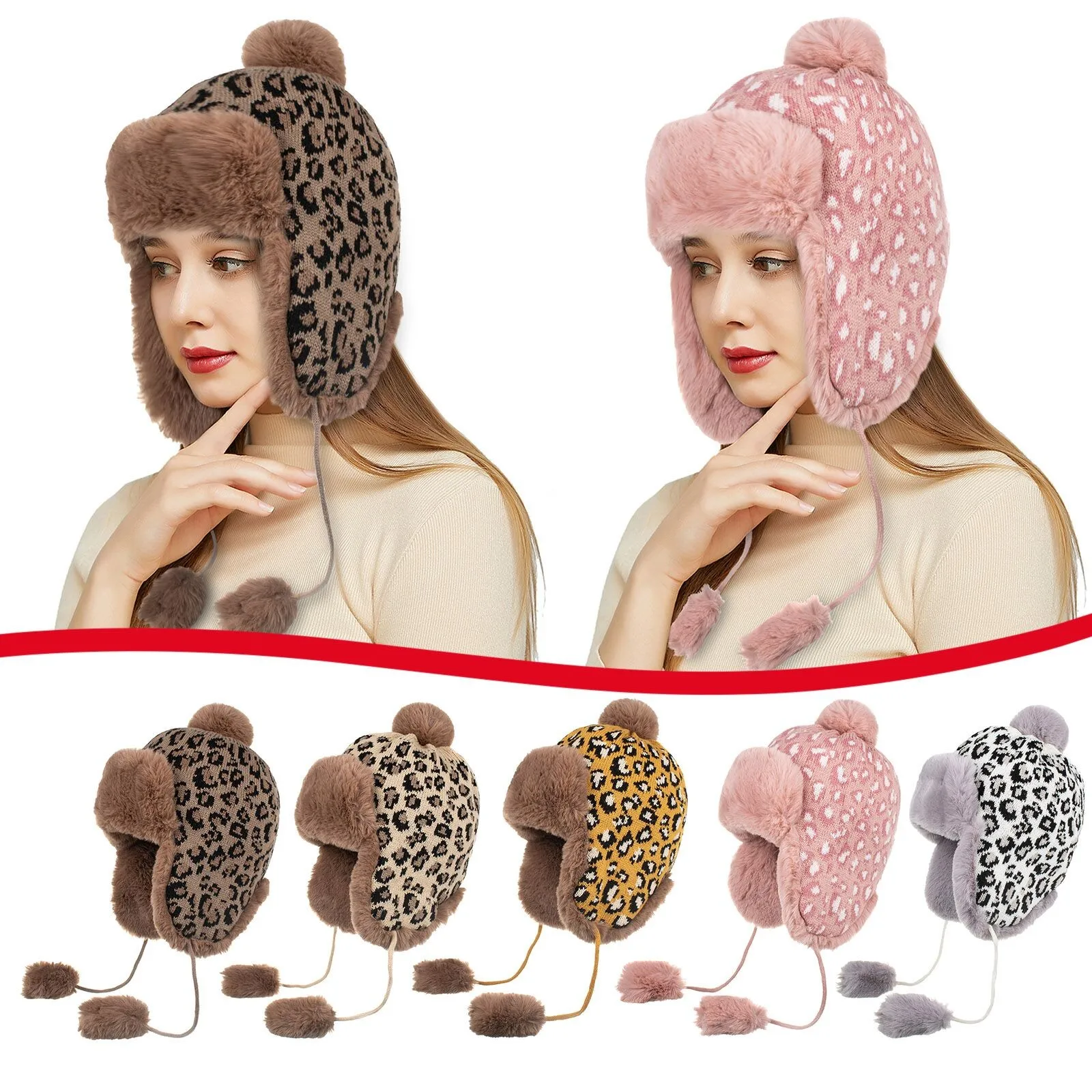 

Unisex Outdoor Leopard Winter Neutral Warm Ear Protection Cold Hats Autumn knitted Woolen Hat Snow Cap q5