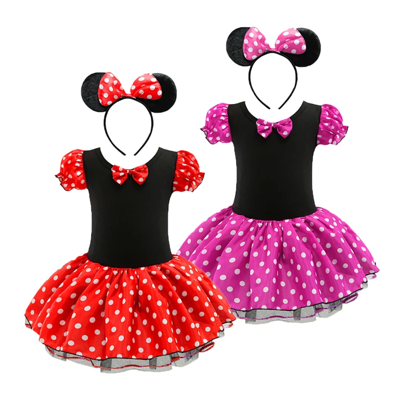 Vestidos infantiles de Minnie y Mickey Mouse para niña, de bola de lunares, lazo para la oreja, disfraz de actuación para niños, fiesta, juego de rol| | - AliExpress