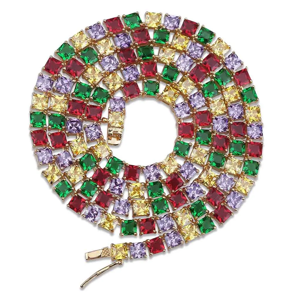

Europe And America Hot Selling Cool Hip Hop Color Zircon Necklace Micro Pave Four Color Square Zircon Necklace Ornament Cross Bo