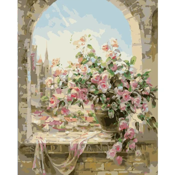 

Flowers At The Window DIY Painting By Numbers For Adults Art Supply Acrylic Coloring by Numbers HandPaintHome Decor Canvas Paint