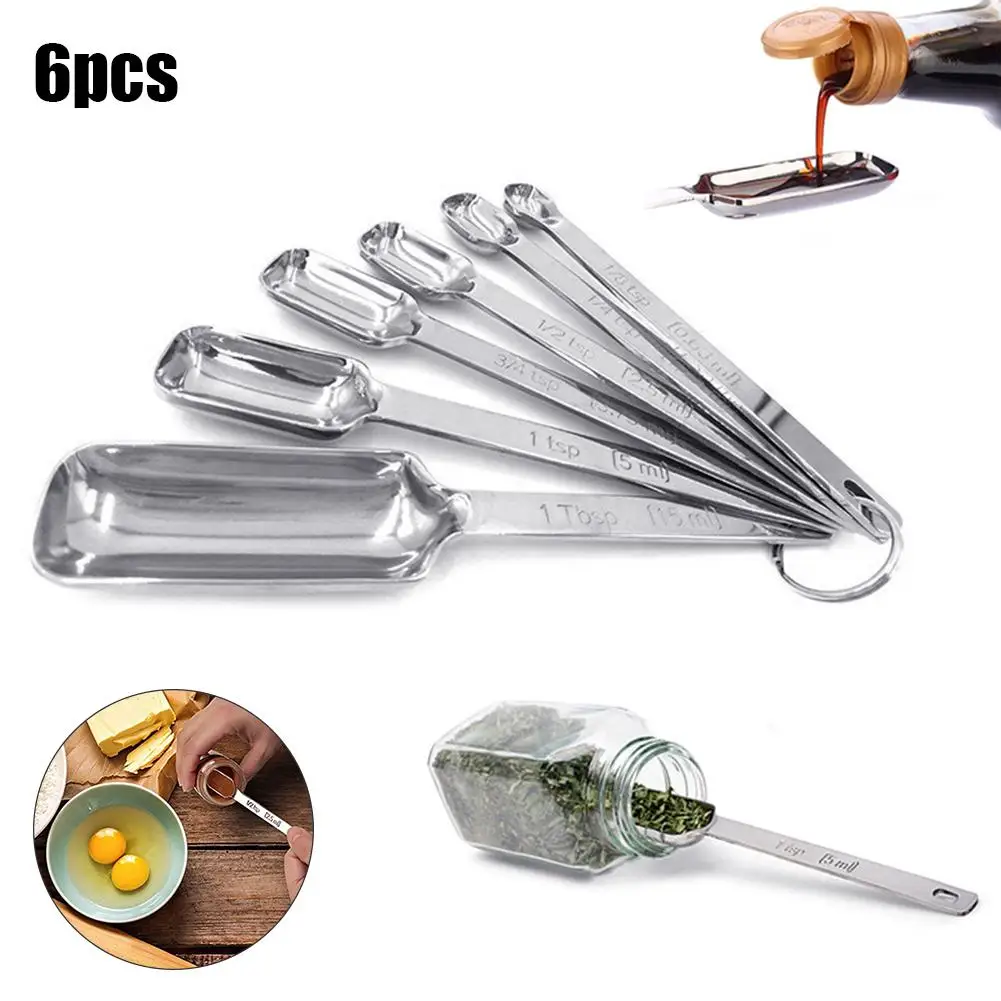 

6Pcs Measuring Spoons Stainless Steel Scale Measuring Square Seasoning Coffee Tea Spoons With Scale Scoop Baking Tools