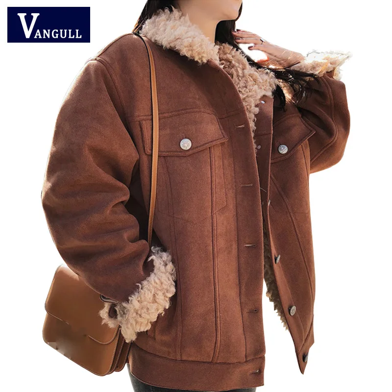 Vangull шикарная зимняя куртка с густым мехом и шерстяной подкладкой, пальто для женщин, парки, модные куртки-бомберы с искусственным мехом, теплая верхняя одежда, новинка