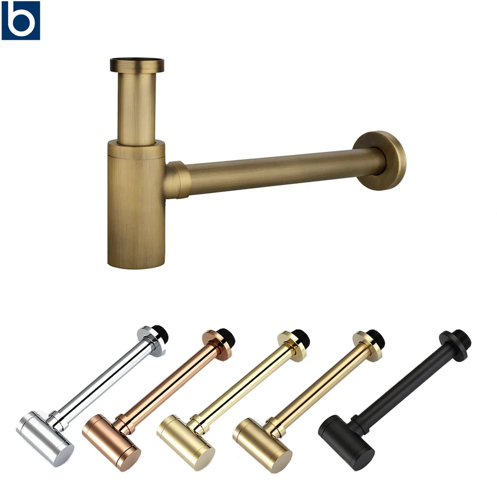 

Bathroom Bottle Trap Siphon Sink Drain Pipe Modern Bathroom Fixture Black Brushed Chrome Pop Up Filter Fixture Stopper For Home