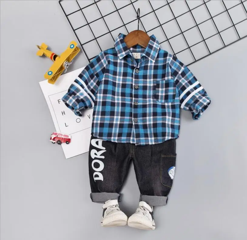 Boys'Dress/новая стильная детская одежда на весну и осень детский костюм рубашка в клетку с рукавами с рисунком снов костюм из двух предметов