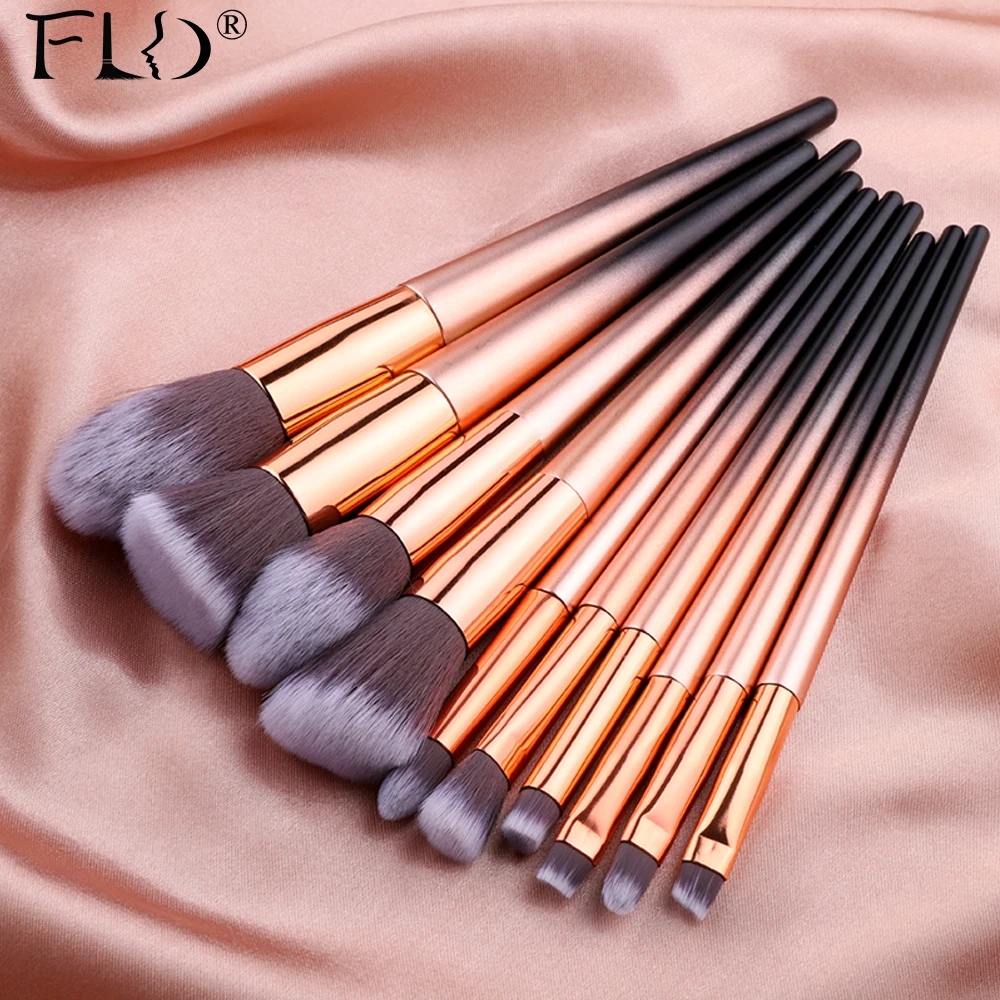 

FLD 10pcs Professional Makeup Brush Set Colorful Blush Concealer Eye Shadow EyeLiner Makeup Brushes Toolos
