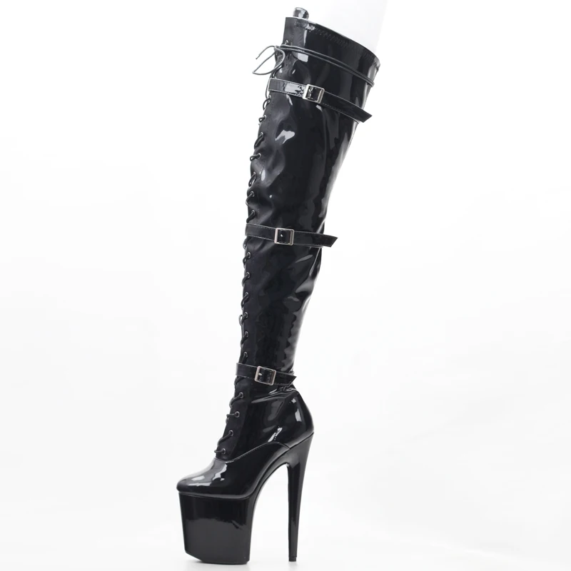 Women 20cm Thin High Heel Platform Boots Sexy Fetish Pointed Toe Buckle Over-The-Knee Dance Thigh Boot