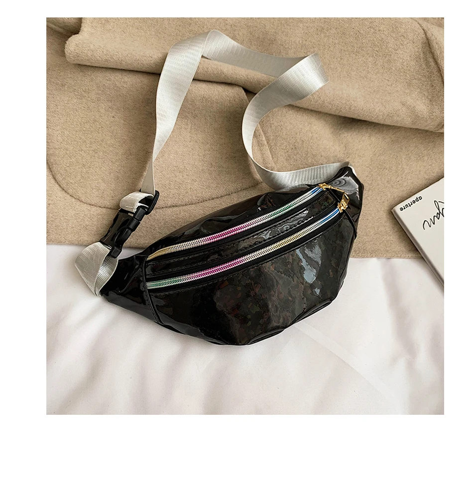 AIREEBAY 3-Zipper Pocket Женская голографическая поясная сумка розовый серебряный с блестками поясная сумка для женщин Лазерная грудь Бум сумки с голограммой