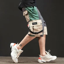 Мужские шорты Карго, уличная одежда, горячая Распродажа, хлопковые повседневные мужские короткие штаны, Лоскутная одежда, много карманов, шаровары, хип-хоп шорты