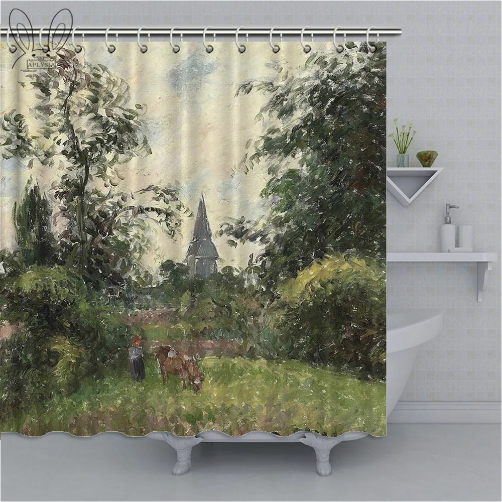 Aplysia Oil Painting Bath Shower Curtain 3D Tree Mildew-proof Polyester Fabric Shower Curtains For Bathroom Decor
