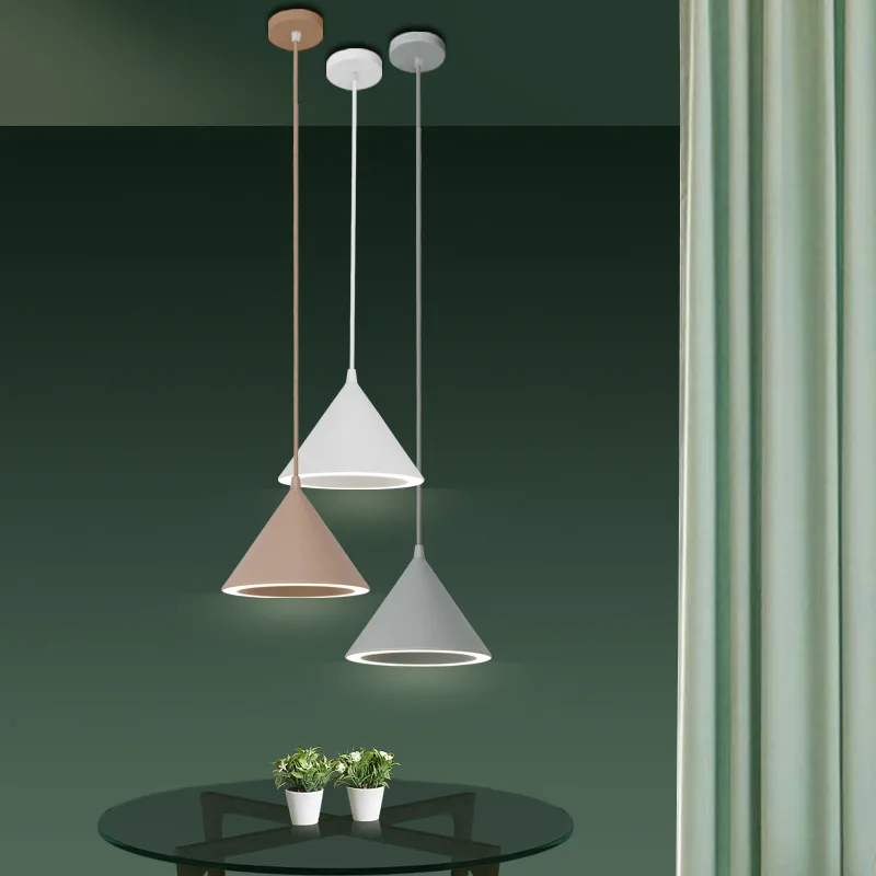 

Restaurant Chandelier can zhuo deng Wholesale Macarons Modern Minimalist LED Halo Creative Three Head Single-head Catering Lamps