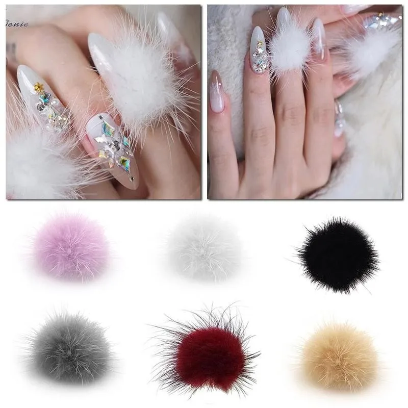 5pcs Nail Pom Poms Pompoms Plush Ball 3d Nail Art Decorations