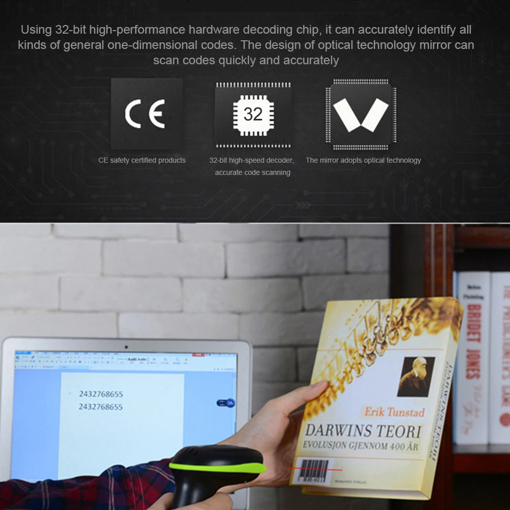 Беспроводной Bluetooth 1D 2D сканер штрих-кода PDF417 матрица данных qr-экран код ридер Поддержка Windows Android IOS Прямая поставка