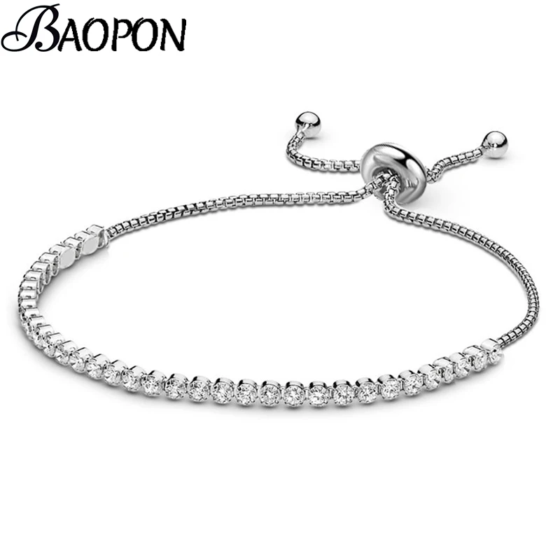 BAOPON, стиль, очаровательные браслеты, 6 цветов, кубический цирконий, серебряная цепочка, подходит для тонких браслетов, браслеты для пар, модные ювелирные изделия