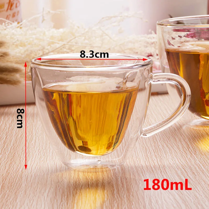 180mL Glass Cup Новая стеклянная кружка 180 мл/240 мл в форме сердца с двойными стенками, стойкая к воздействию кунгфу, чайная кружка, молочная чашка для лимонного сока, посуда для напитков, кофейная чашка для влюбленных - Цвет: 180mL Glass Cup