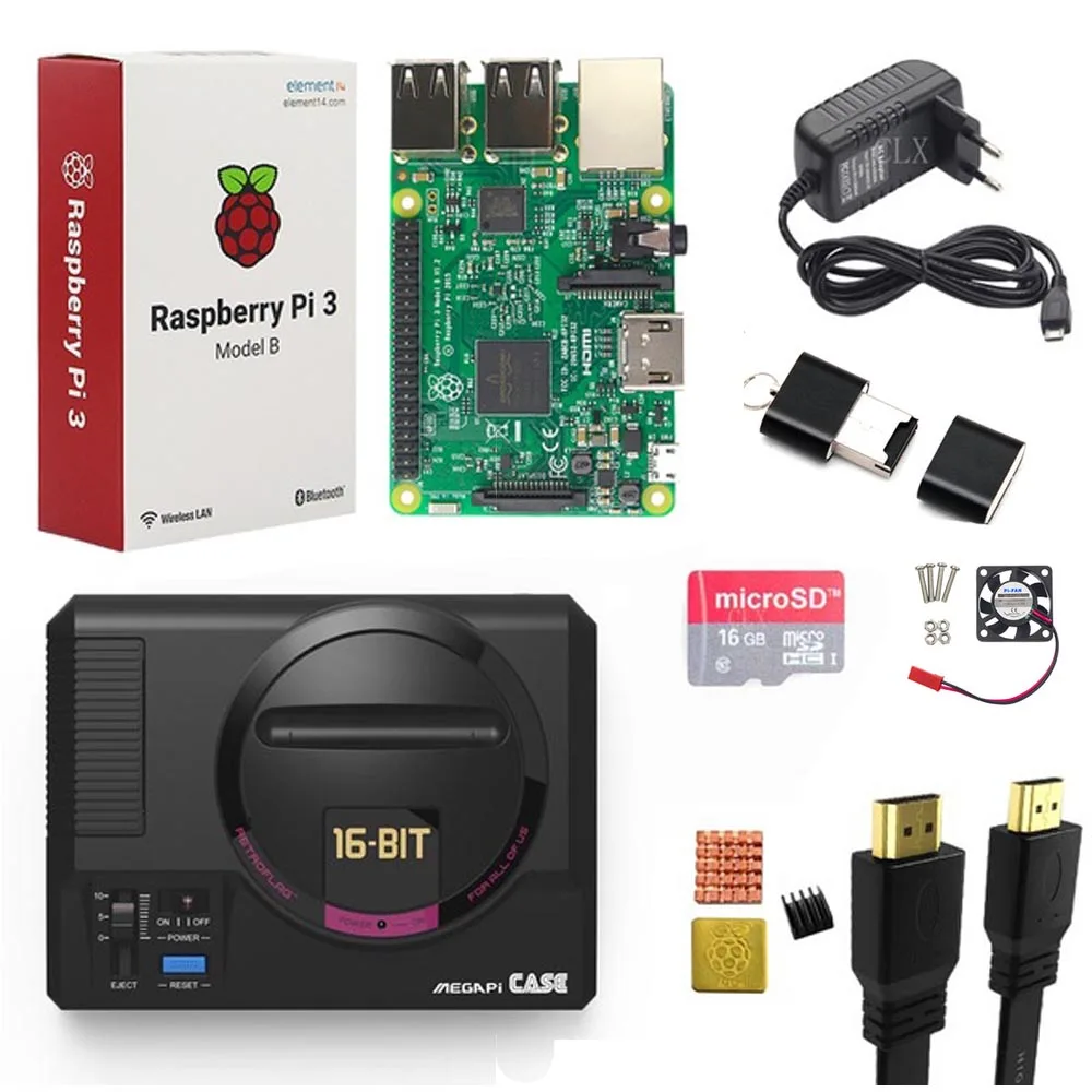 Kit E Retroflag MEGAPi чехол+ Raspberry pi 3B+(плюс)+ 16/картой памяти на 32 ГБ+ 5V 3Apower+ HDMI+ теплоотвод для Raspberry pi 3B - Цвет: Kit E