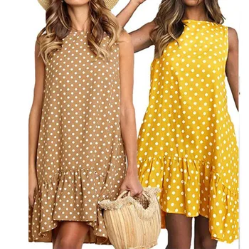 

Ruffled Polka O Neck Sleeveless Wave Point Dress Mini Women Summer Autumn Sundress Transparent Thin Beach Party Vestidos 2019