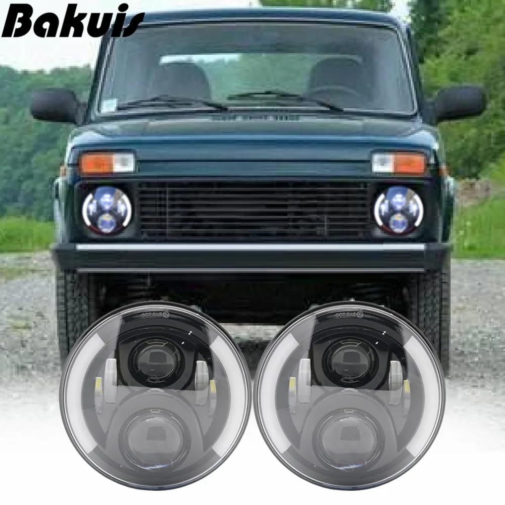 Online 2X7 Inch Runde LED Scheinwerfer Projektion Scheinwerfer Kit für Jeep Wrangler JK TJ LJ lada niva 4x4 suzuki samurai Hummer H1 H2