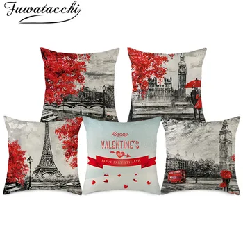 

Fuwatacchi Pure Linen Red Cushion Cover Love Pattern Throw Pillow Covers for Home Chair Sofa Car Decorative Pillowcases 45x45 Cm