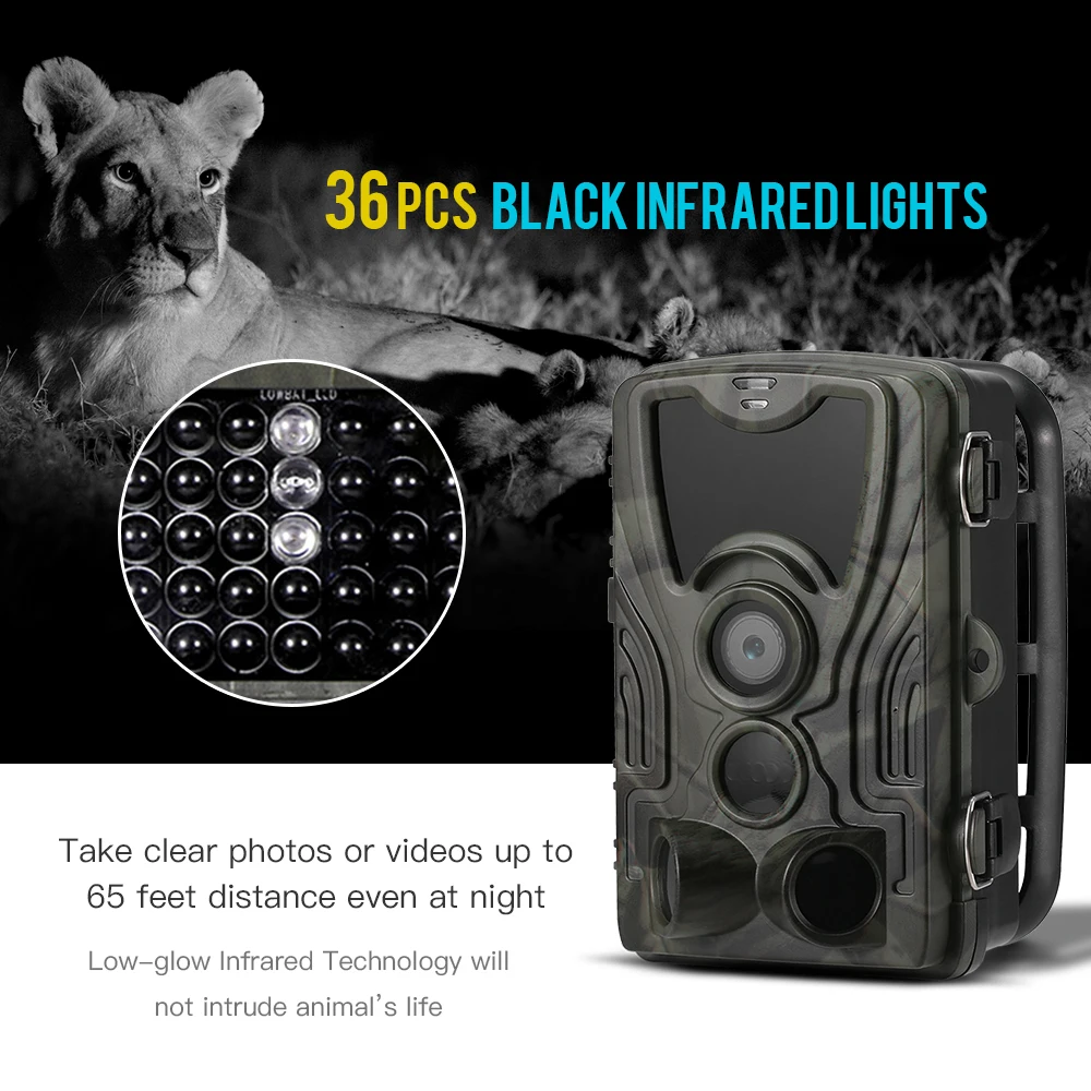 

16MP 1080P Trail Camera Hunting Game Camera Outdoor Wildlife Camera with PIR Sensor Infrared 65ft 0.3s Super Fast Trigger IP65
