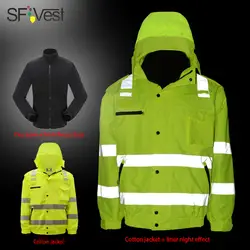 SFVest высокая видимость светоотражающие водостойкие дождь теплая куртка непромокаемое пальто + утолщенной лайнер