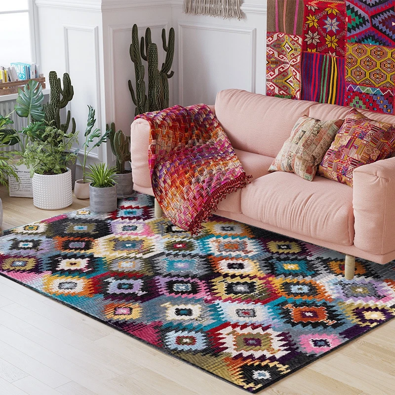 Modern Bohemian Design Colorful Geometric Rugs and Rugs for Use In Family Living  Room Bedroom Moroccan Anti slip Floor Mats|Carpet| - AliExpress
