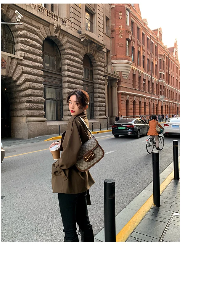 New Elegant Fashion Coat Women Short Blends Coat Jacket Female Korean Version Casual Short Loose Belt Coat Femme