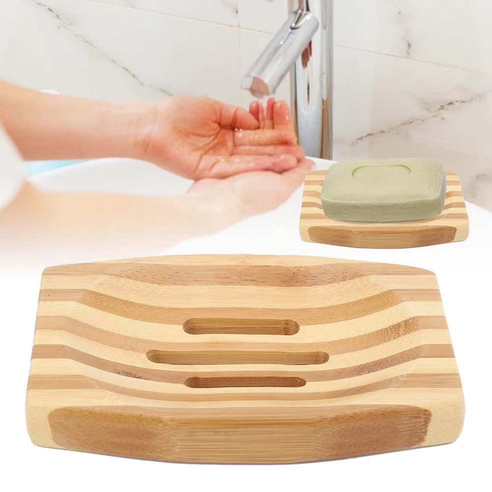 1PC Natural Bamboo Wood Bathroom Drain Soap Dish Storage Tray Holder Plate Stripe Style Supplies | Обустройство дома