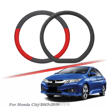 

Car Steering Wheel Cover Black Red Drilled Suede Breathable Leather Universal Fit for Honda City Low High Mach 2015-2019
