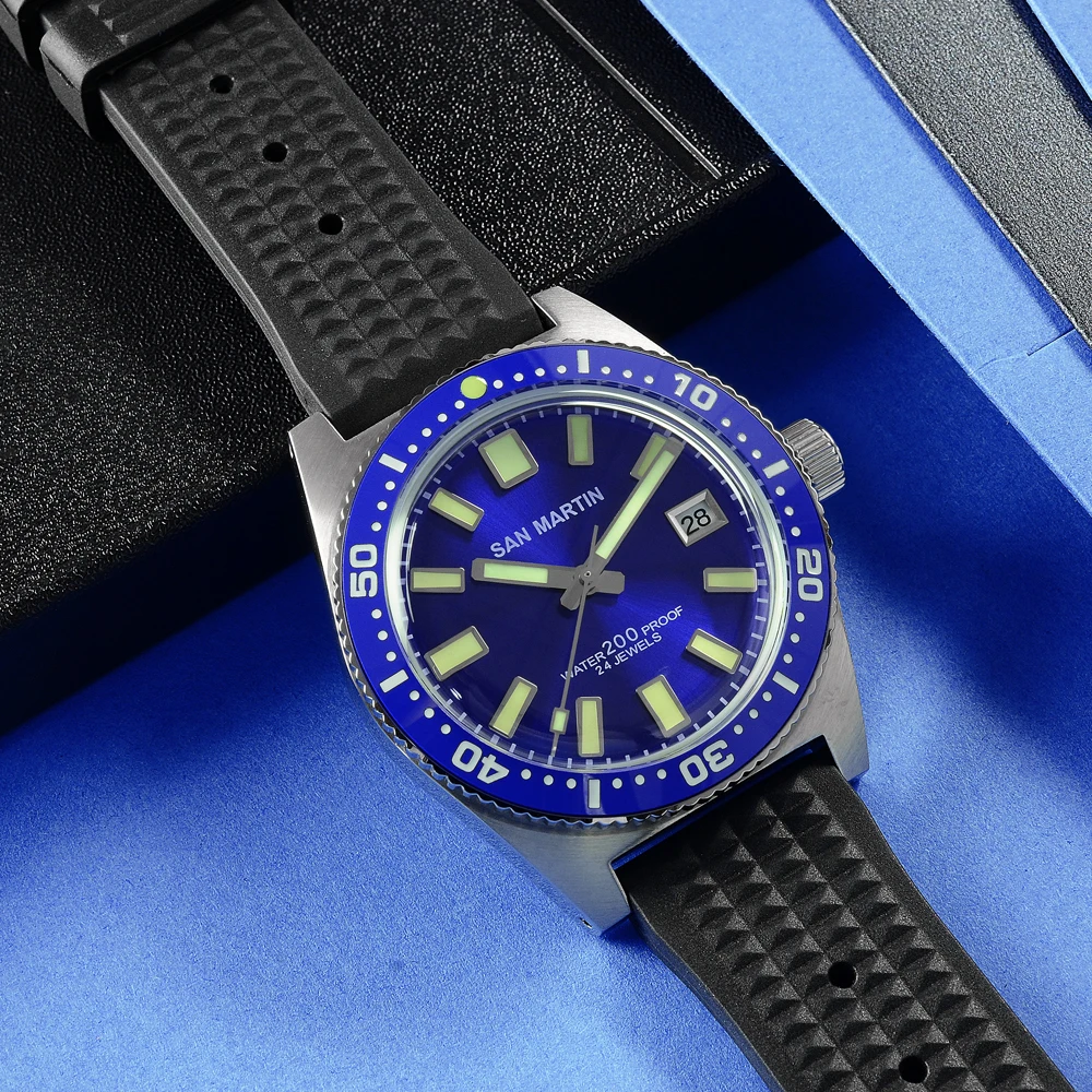 Najtaniej San Martin 62Mas Diver automatyczny mechaniczny zegarek męski NH35 ceramiczna ramka szkiełka zegarka ze stali nierdzewnej Sunray Dial gumowy kalendarz Luminous