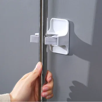 

Mop Holder Clip Plastic Rack Wall Mounted Bathroom Kitchen Storage Rack White Color Power Hanging Rack Holder