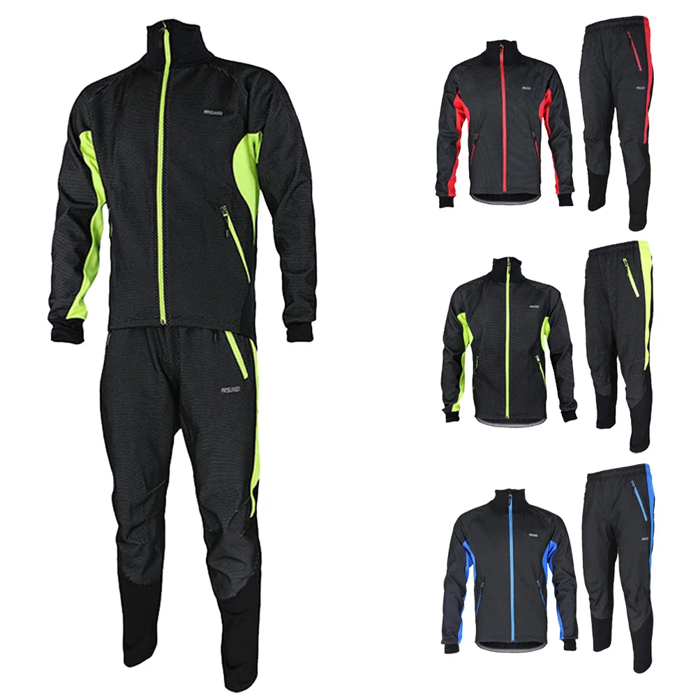 

1 Set ARSUXEO Mens Winter Suit Thermal Cycling Bike Bicycle Jacket Pant Pad Windproof Suits Comfortable Spandex