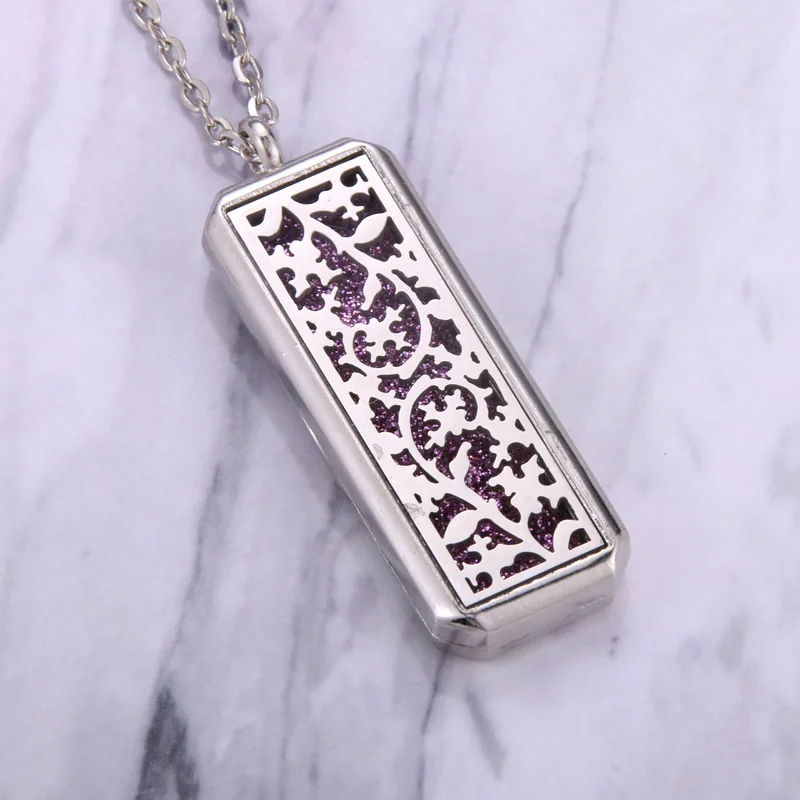 Серебряное прямоугольное ожерелье-медальон для ароматерапии, очаровательное модное парфюмерное ожерелье с ароматом эфирного масла, ожерелье с кулоном-диффузором, Женские Ювелирные изделия - Окраска металла: 14