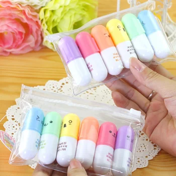 

6 Pcs/set Capsules Highlighter Vitamin Pill Highlight Marker Color Pens Stationery Office School Supplies