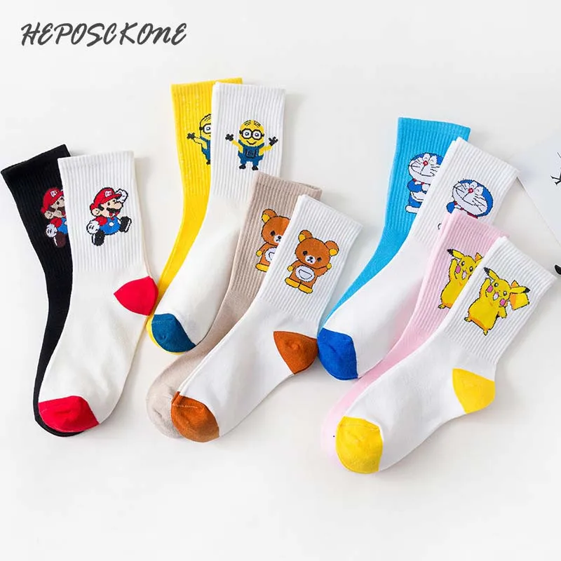 

[HEPOSCKONE]Creative Han Edition Lovely Women Socks Casual Cartoon Doraemon Pikachu Super Mary Cute Socks Autumn Winter Socks