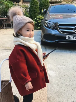 

Girl'S Coat Simple Versatile Woolen Overcoat Thick Quilted Coat 19 Winter New Style Childrenswear 3-8-Year-Old