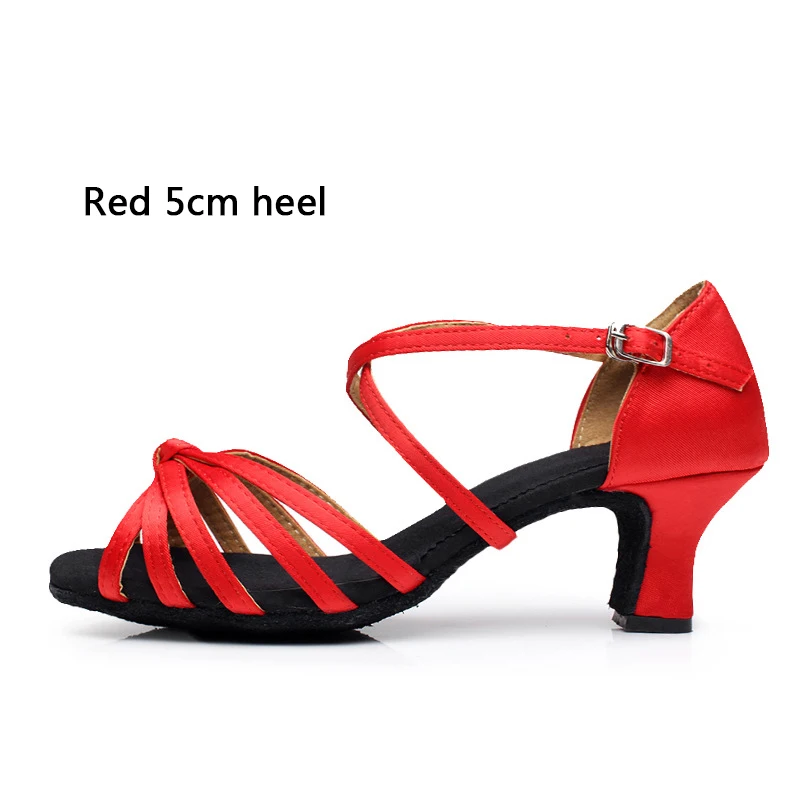 Женская обувь для латинских танцев, танго, сальсы, обувь для взрослых, профессиональный бальный танец, танцевальная обувь на высоком каблуке, женская обувь - Цвет: QFL Red 5cm heel