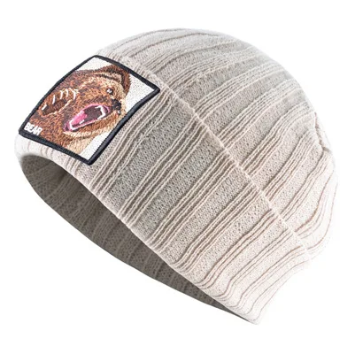 Зимняя шапка в форме животного Beanie Мужская Женская теплая шапка Bonnet Homme Hiver - Цвет: Beige  bear