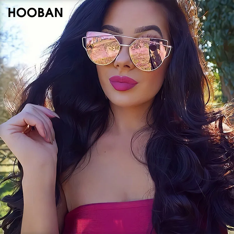 Женские солнцезащитные очки с кошачьим глазом HOOBAN Классические металлическим