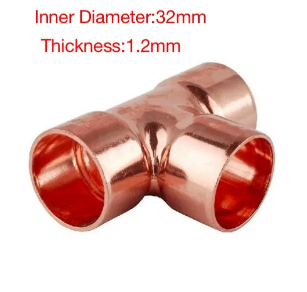 

5Pieces/Lot Inner D:32mm Thickness:1.2mm Copper Welding T-Shaped Tee Pipe Refrigeration Accessories