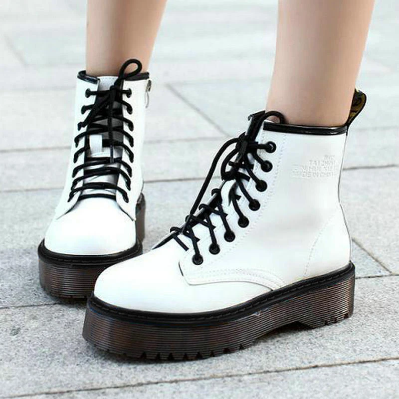 Najtaniej Moda pnącza damskie buty Punk krótkie buty oryginalne skórzane buty kobiety jesień grube obcasy botki buty damskie damskie