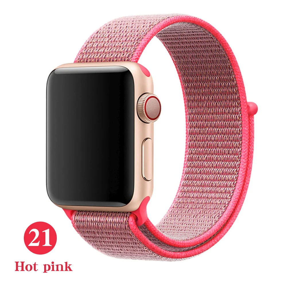 Hot Pink Тканый нейлоновый ремешок для apple Series 5, ремешок для часов 42 мм, 44 мм, 38 мм, 40 мм, спортивный нейлоновый браслет для iwatch 4/3/2/1 - Цвет ремешка: Hot Pink
