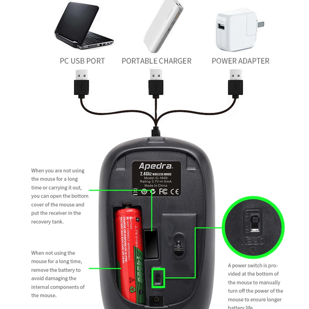 iMice G-1600 Wireless Computer Slient Mouse PC Laptop Mini Ergonomic Mice 2.4Ghz Optical Noiseless USB Mouse