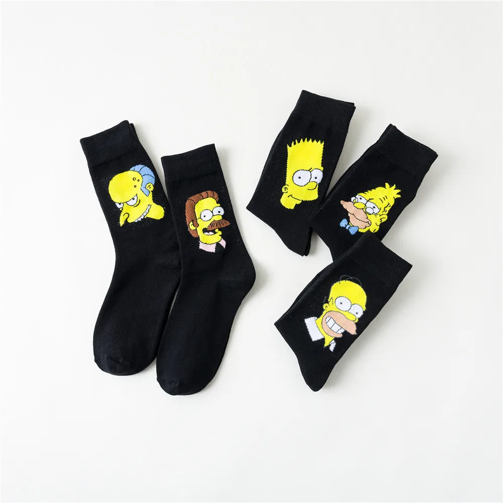 2020 hip hop happy socks funny cotton socks for men and women the simpsons novelty cute socks black mid-high socks gifts for men