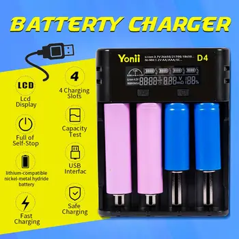 

D4 Smart Battery Charger 4 Slot LCD Intelligent Charging for Ni-MH A AA AAA Li-ion 18650 26650 20700 21700 SC C F6 Battery