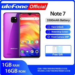 Смартфон Ulefone Note 7, 3500 мАч, 19:9, четырехъядерный, 6,1 дюймов, экран капли воды, 16 Гб ПЗУ, мобильный телефон WCDMA, мобильный телефон, Android android 9.0