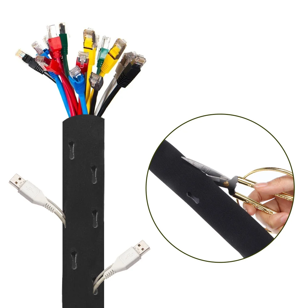 DIY 케이블 관리 슬리브, 꼰 슬리브 코드 정리 와이어 하이더 보호기, 유연한 절단 가능 네오프렌, 사무실 컴퓨터용