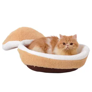 

Removable Windproof Hamburger Shaped Cat Bed For Cold Weather Warm Fluffy Pet Hideout House Cat Supplies